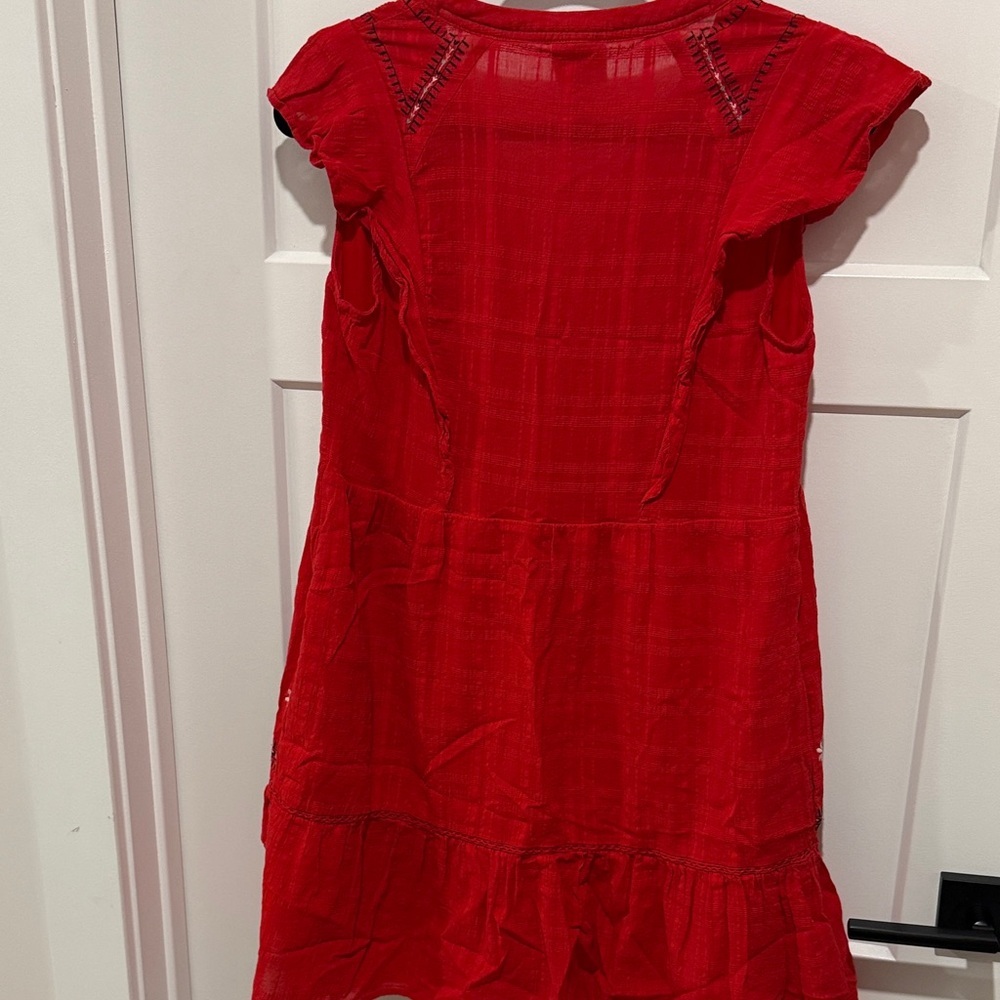 Red Embroidered Flutter-Sleeve Dress - Picture 5 of 5